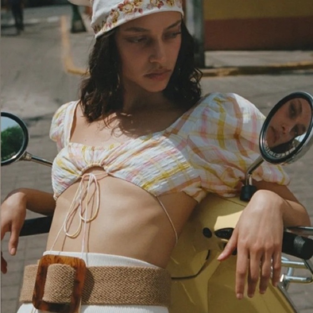 New! For Love And Lemons Rue Pastel Plaid Crop Top festival 2619